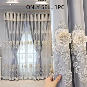 1pc Elegant Dual-Layer Curtain with Pearl Embroidery, Privacy Protection, Soundproofing, Light Blocking, Suitable for Modern Homes