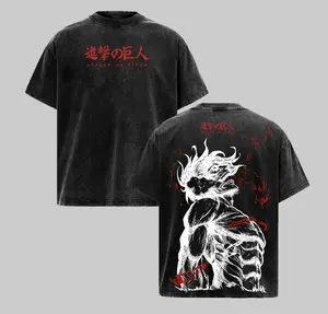 Eren Yeager Titan Rage Attack on Titan Shirt Vintage Washed Anime Tee Freedom Awakening Dark Power Graphic Back Streetwear Oversized