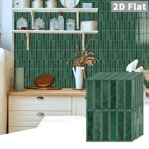 10 PCS GST PE Crystal Foam Tile Stickers (Retro Dark Green Vertical Brick), Color Box Pack, Waterproof Oil-Proof Anti-Collision Self-Adhesive Wall Tiles for Kitchen Bathroom Ceiling Home Decor