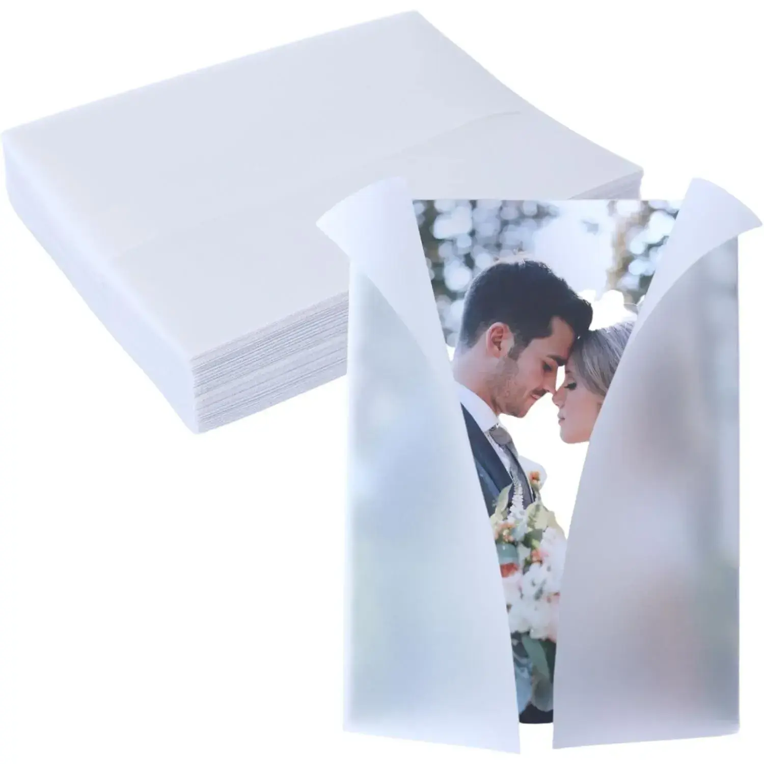 50 Pack Heavyweight Pre-Folded Vellum Jackets for 5x7 Invitations, 93gsm Translucent Tracing Paper Wrap Liners for Wedding, Baby Shower, Birthday Party DIY Projects