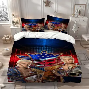 3Pcs Design Professional Wrestling Cody Rhodes Skull Design Pattern Bedding Set, Decorative Bedding Set, Multi-Color Printed, All-Season, Ideal for Home & Guest Room, 1 Duvet Cover 2 Pillowcases (No Insert)