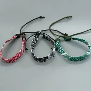Keffiyeh Cord Bracelet - Adjustable Keffiyeh Bands in Red Black & Green Patterns. High Quality Palestinian Jewelry & Accessories – Palestine Necklaces for Women, Men & Girls Rings, Palestine Flag, Tatreez, Keffiyeh Kufiya, Watermelon Charms & Calligraphy
