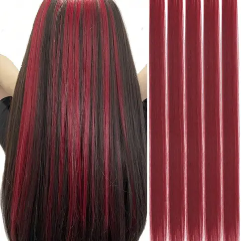 20 Inch Long Straight Clip-in Hair Extensions, Synthetic Hairpiece for Daily Party Halloween Cosplay Use, Fashion Dress Up Accessories for Women, Straight Synthetic Hairpieces
