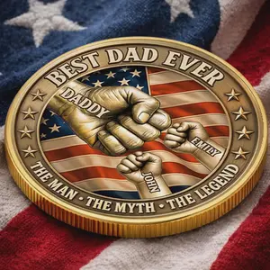 [SALE UP TO 50%] [FREE SHIP] Personalized Dad Coin Gift, Best Dad Ever Custom Name Challenge Coin With Case, Father’s Day Gift From Kids, Keepsake Display