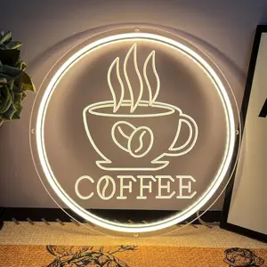 Neon Coffee Sign Warm White USB Powered Adjustable Lighting 3D Carved LED Neon Light Wall Decor for Coffee Store Door Window Station Kitchen Beer Shop Home Bar Restaurant Hotel Party Christmas Birthday Gifts for Friends Familys 30CM*30CM