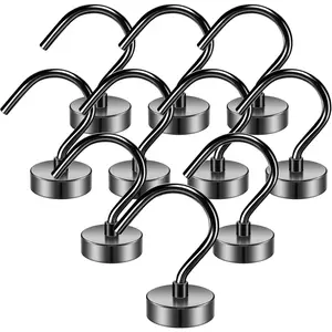 10 Pack Large 35lbs Strong Heavy Duty Magnetic Hooks, Black Magnetic Hooks for Cruise Cabins, Hanging Decorations, Home, Classroom, Kitchen, Workplace