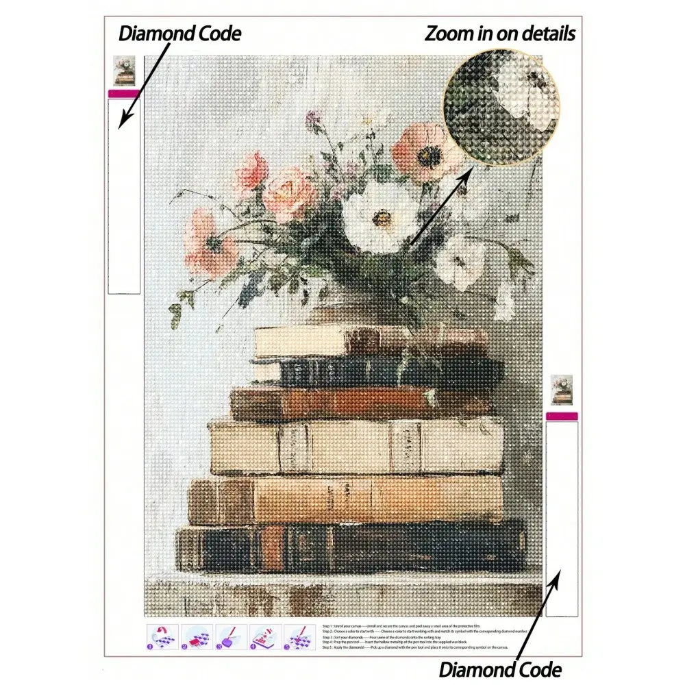 5D DIY Diamond Painting Static Book Wall Art Diamond Art Set, Diamond Art Kit, Heavy Brushstroke Oil Painting Style Wall Art Print, Suitable For Study Room, Bedroom Decoration Diamond Painting Tools Set, Calm Your Mood, Gift Diamond Painting