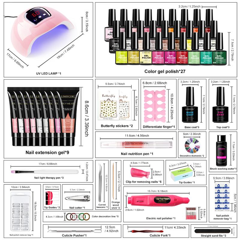 Limegirl Gel Nail Polish Kit with U V Light 18LED Nail Dryer, 27Color Gel Nail Polish Set And 9Color Nail Extension Gel Set with Base and Matte/Glossy Top Coat Nail Art Decorations Manicure Tools DIY Salon Home Gifts luminary  gel  nail gel x nailsupplies