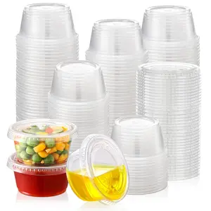 60 Sets - 2 oz Jello Shot Cups, Portion Cups With Lids, Small Plastic Containers with Lids, Airtight and Stackable Souffle Cups