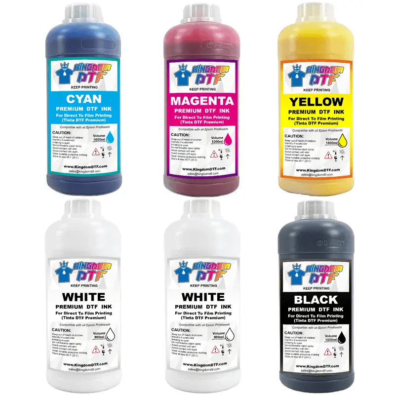 DTF Ink 8oz Bundle Pack - CMYK + 2 White