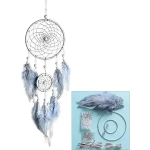 DIY Dream Catcher Making Kit, Macrame Dream Catcher Craft Supplies for Kids Bedroom Wall Decor Nursery Room Hanging Wedding Ornaments Party Handmade Gift (Grey)