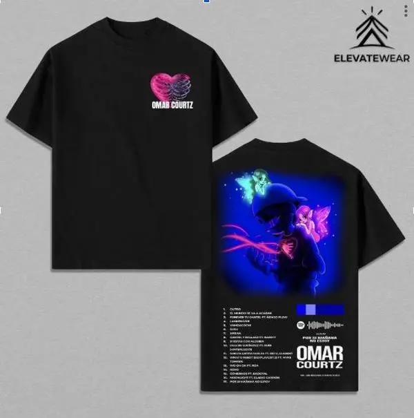Omar OC Courtz Por Si Mañana No Estoy Inspired Graphic T Shirt, Neon Album Tracklist Graphic Tee, Dual Side Print Streetwear Oversized Unisex Cotton Shirt, Latin Music Fan Merch Gift