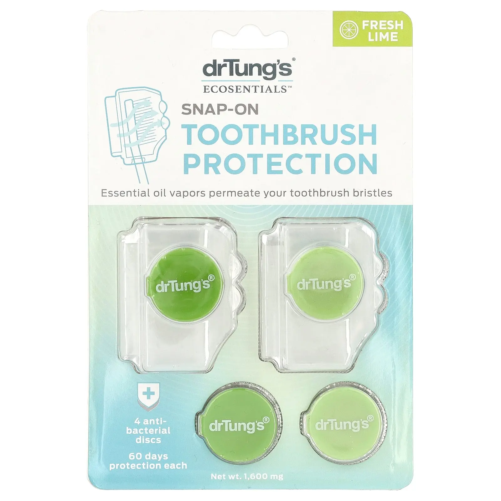 Dr. Tung's Ecosentials™, Snap-On Toothbrush Protection, Fresh Lime, 4 Count
