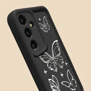 Phone Case: New Black Phone Case Silvery White Butterfly Pattern Suitable for Samsung Galaxy S26,S26PLUS,S26ULTRA,S25,S25PLUS,S25ULTRA,S24,S24FE,S24PLUS,S24ULTRA,A54,A53,A52,A36,A35,A34,A33,A17,A16,A15,NOTE20,NOTE20ULTRA,S23,S23PLUS,S23ULTRA,S22,S22PLUS,