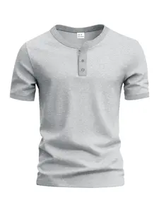 Men's Vintage Summer Loose-Fit Short Sleeve T-Shirt, Henry Collar Plain Color Quick-Dry Breathable, Casual Fashion for Men