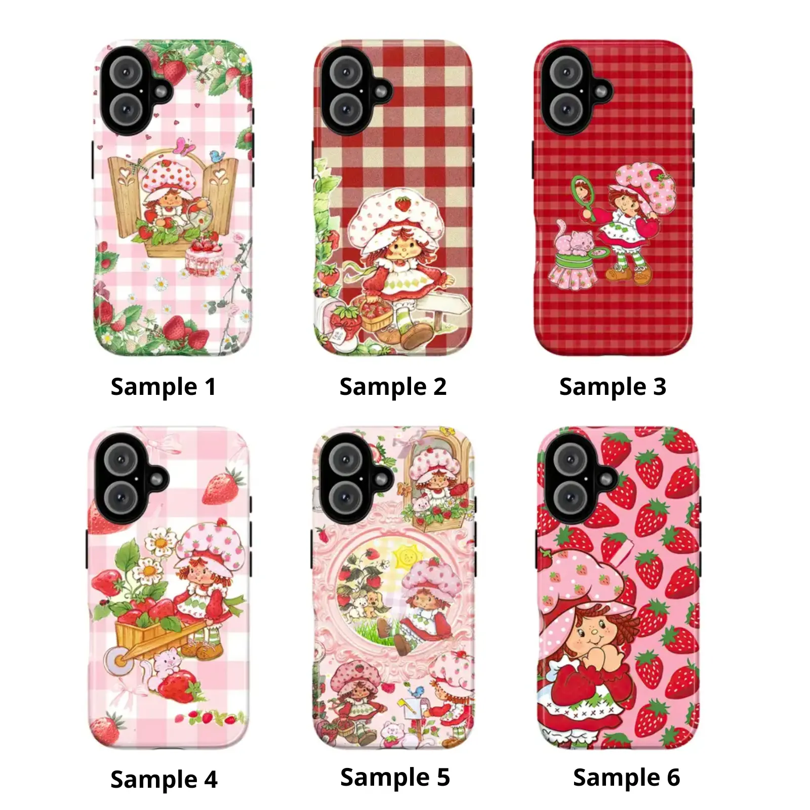 Strawberry Dessert Character Inspired Phone Case, Retro Checker Stripe Polycarbonate Cover, Slim Shockproof Shell with Camera Protection, Sweet Christmas Gift for Her