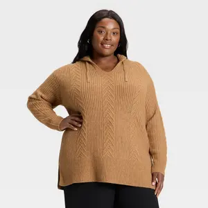 Women's Cozy Cable Hooded Tunic Sweater - Ava & Viv