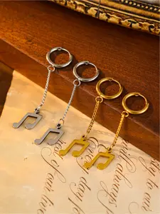 1 Pair of Minimalist Stainless Steel Musical Note Hoop Earrings  Hypoallergenic Gold & Silver-Tone Music Jewelry for Women  Ideal for Everyday Wear