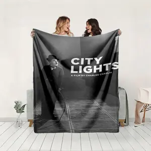 1 piece The classic still from Charlie Chaplin's film "City Lights". themed flannel blanket - Flannel blanket with modern design, suitable for sofas and beds, all-season use, super soft and comfortable, digitally printed pattern, 100% polyester