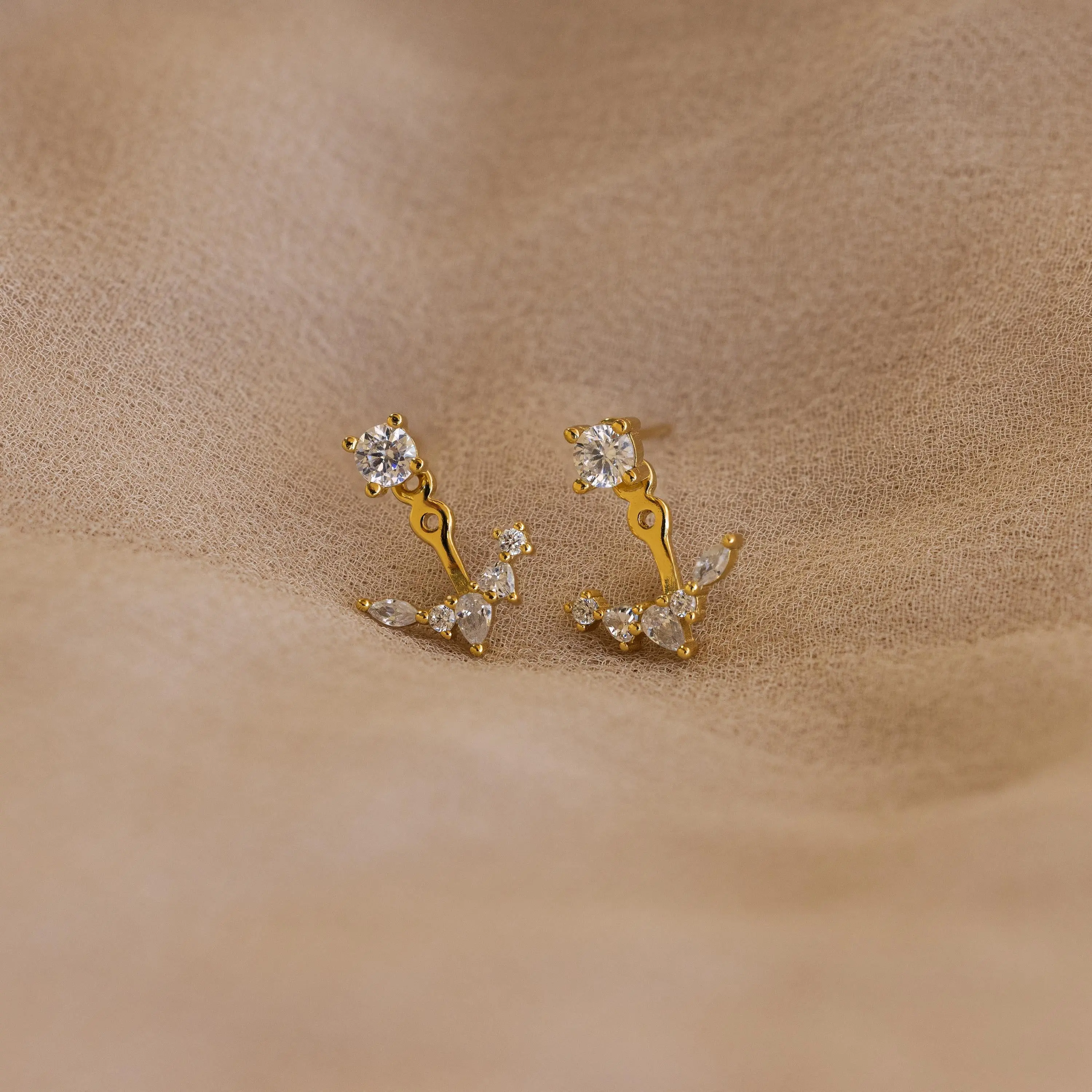 Diamond Cluster Ear Jackets by Caitlyn Minimalist - Dainty Front Back Crystal Stud Earrings - Vintage Bridal Earrings - Gift for Her