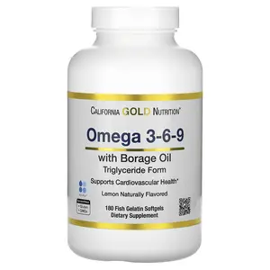 California Gold Nutrition Omega 3-6-9s, with Omega-3 Fish Oil and Borage Seed Oil, EPA, DHA, GLA, and Linoleic Acid, Natural Lemon, 180 Softgels