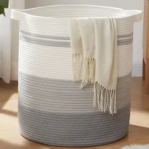CHERISHGARD Large Laundry Basket for Kids Toy Storage and Woven Blanket Organization cotton rope