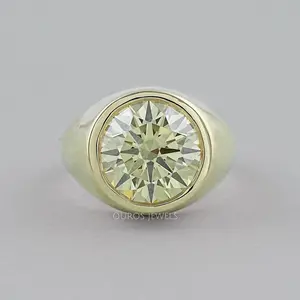 Fancy Yellow Round Diamond Bezel Set Signet Ring
