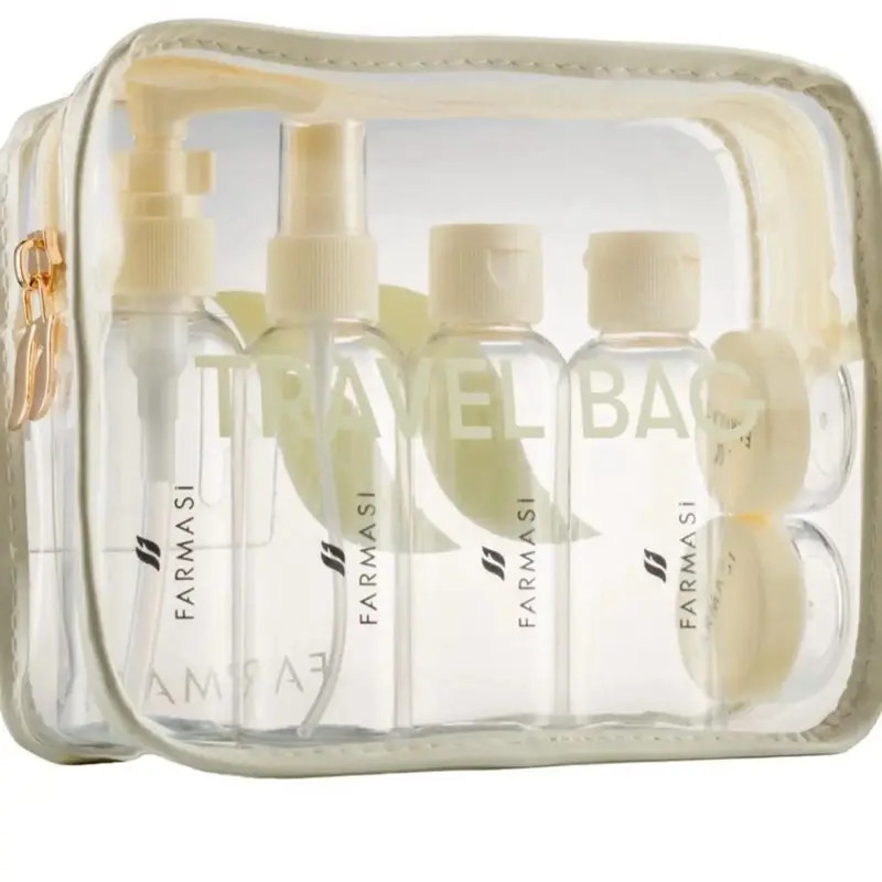 Farmasi Travel Bags - Clear Transparent Makeup & Cosmetic Storage Bag with 5 Leakproof Containers for Travel