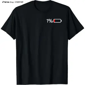 1% Battery I Funny Low Energy Percent T-Shirt