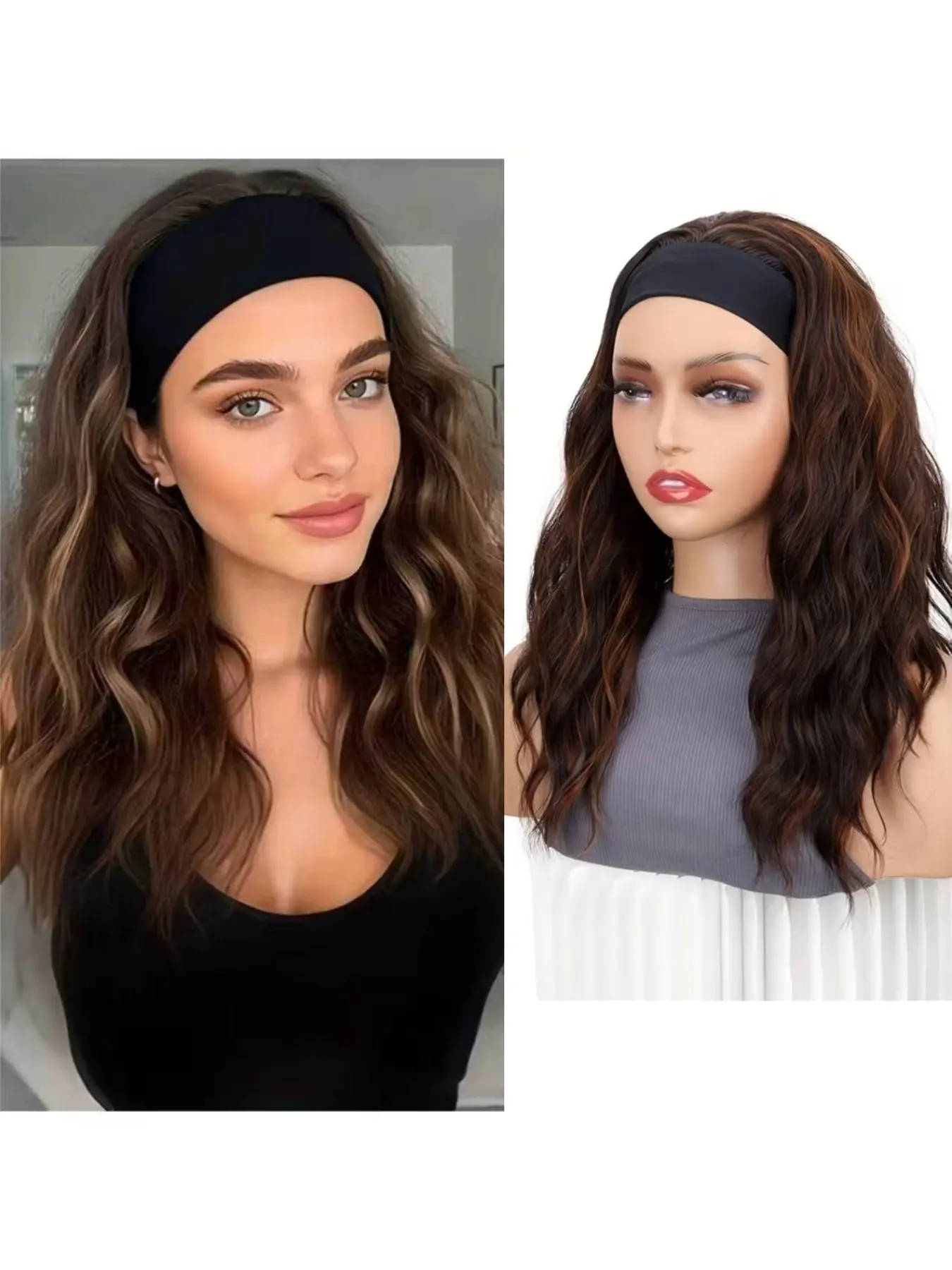 16-Inch Heat-Resistant Synthetic Fiber Hairband Wig, Natural No-Glue Pre-Cut Short Curly Highlights, Breathable Comfort, Women's Wig, Glueless Wig, Synthetic Curly Wigs
