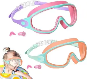 Kids Swim Goggles 2 Pack for Boys Girls Youth Toddler, Anti-Fog UV Protection Swimming Goggles for 3-15, Wide Vision Diving Goggles with Earplugs, Comfortable Silicone Kids Swimming Goggles Set, Leak-Proof Pool Goggles for Kids