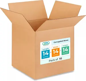 Medium Cube Moving & Shipping Boxes 14x14x14 inches (10-Pack) - Extra Strength 200 lb vs Regular - Corrugated Strong Packaging Boxes - Cardboard Box for Shipping - Medium Box by IDL Packaging