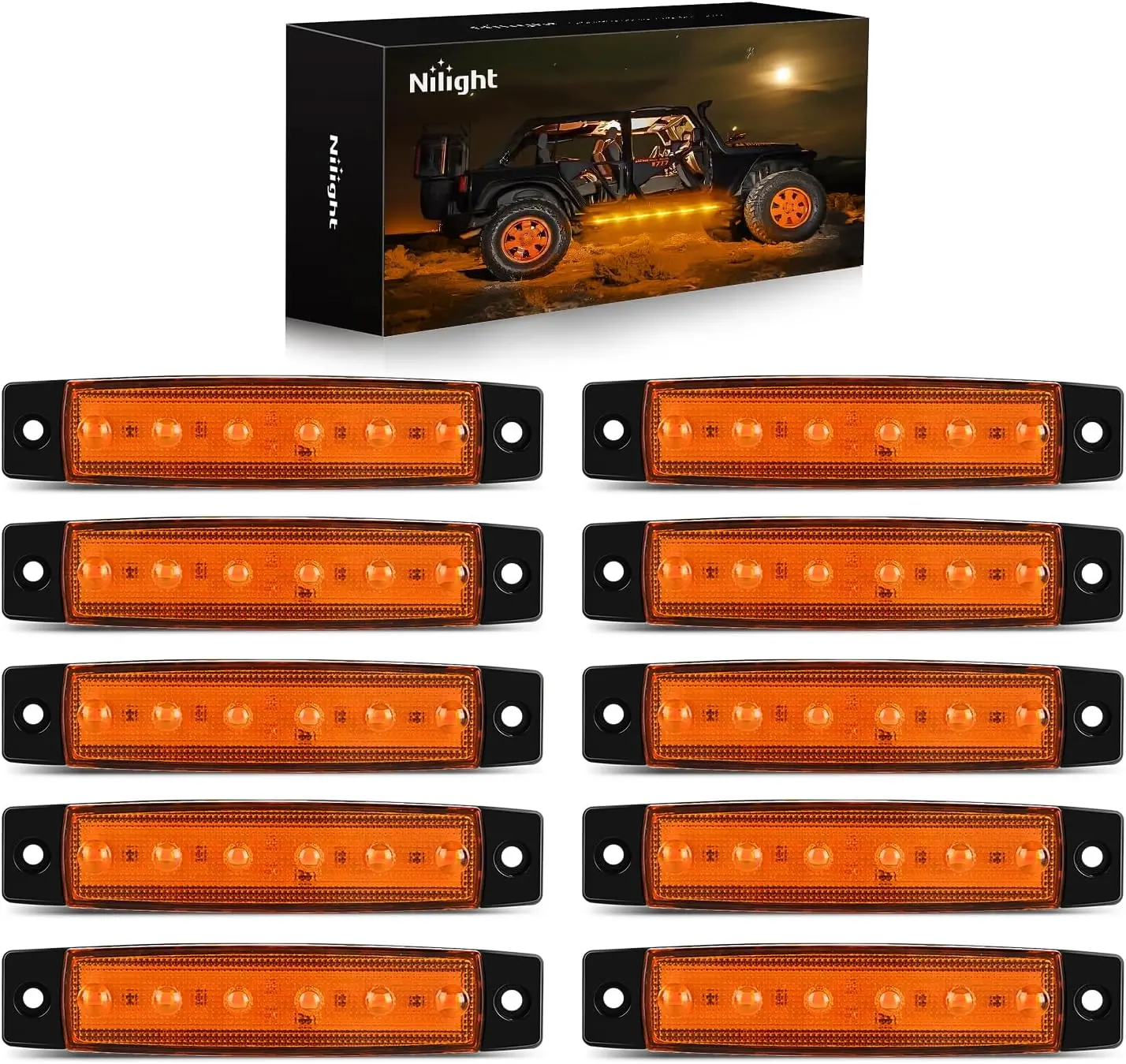Nilight 10PCS 3.8in 6-Amber Indicator Marker Clearance Trailer Light Kit, Aftermarket LED Side/Back Lights for Trucks & Trailers, Truck Accessories, Car Led Lights