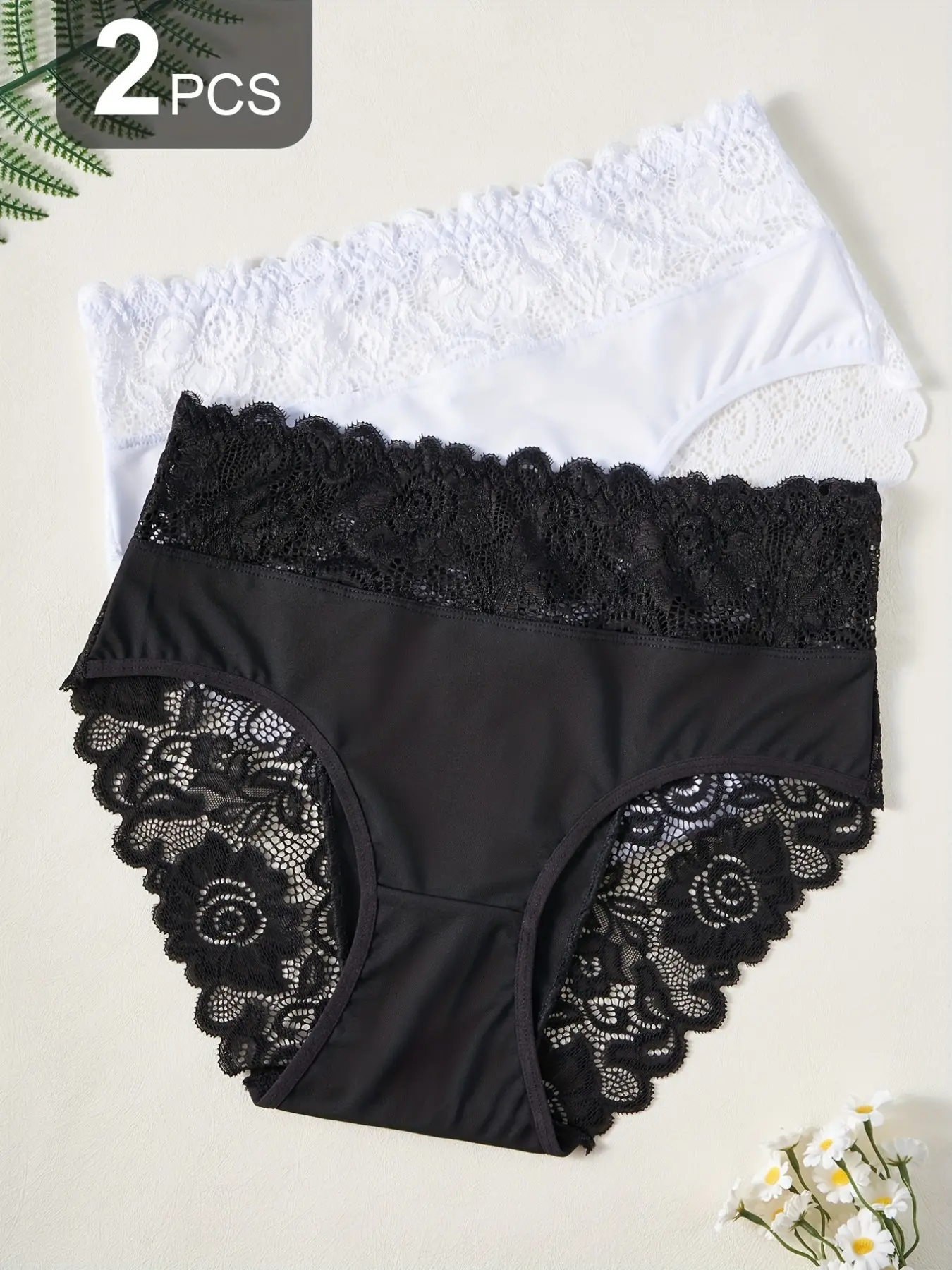 Women's High-Waisted Full Coverage Shaping Floral Lace Underwear, Panties, 3D Butt Lifting Breathable Lace Trim, Postpartum Support, Slim Fit, 2 Pack, Breathable Lace Knicker, Fitted Panties