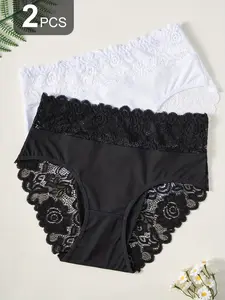 Women's High-Waisted Full Coverage Shaping Underwear, Panties, 3D Butt Lifting Breathable Lace Trim, Postpartum Support, Slim Fit, 2 Pack