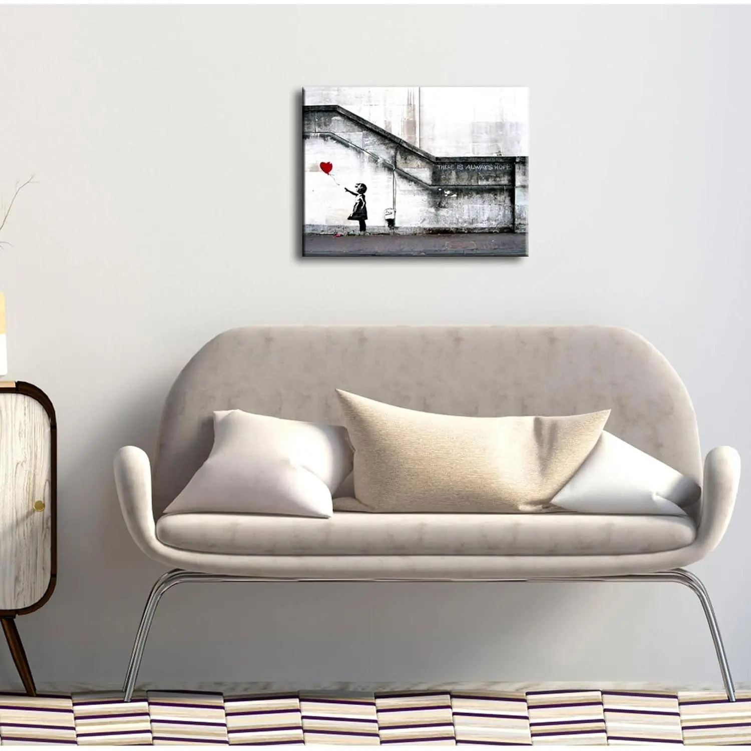 Banksy Grafitti Girl with Red Balloon Canvas Prints Wall Art Grey Love Pictures Paintings for Living Room Bedroom Home Decorations Modern Stretched and Framed Inspirational Giclee Artwork