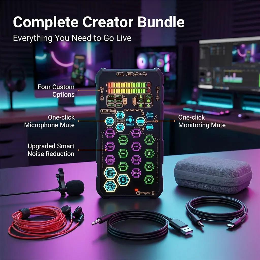 Hosabely SK9 Pro Portable Digital Voice Microphone - Audio Equipment with 3.5mm Jack, AI Noise Reduction, 4 Custom Sound Effects, 1-Click Mute, AI Follow-Sing, Compatible with iPhone, Android, PC, PS5 for Streaming, Podcasting