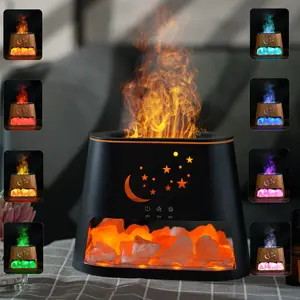 Natural salt stone flame humidifier, with eight kinds of atmosphere lights, remote control, timer, switchable spray mode, and large-capacity water tank, perfect choice for home rest and office