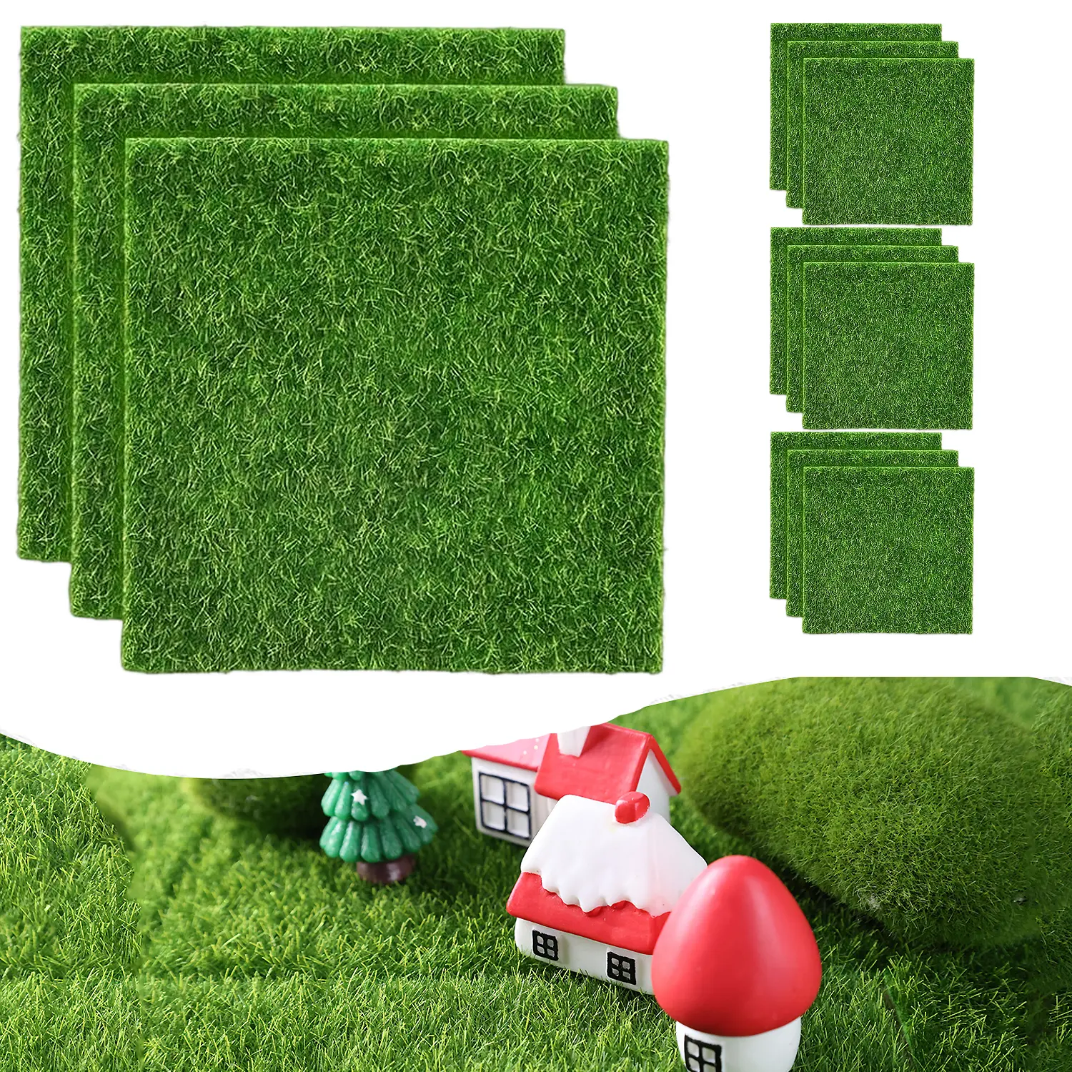 12-Pack Realistic 6"x6" Synthetic Grass Tiles, Detachable DIY Decor Plants for Fairy Garden, Miniature Dollhouse Crafts & Easter Displays