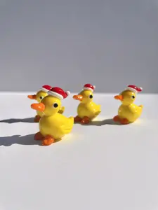 Handmade blown glass yellow duck with Christmas hat| handmade fused glass figurines| glass miniature Christmas tree holiday decor, mini duck