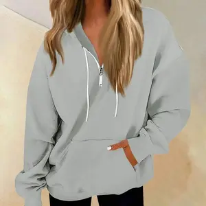 2025 Fall Winter Trendy Sport Style Half Zip Loose Hoodie
