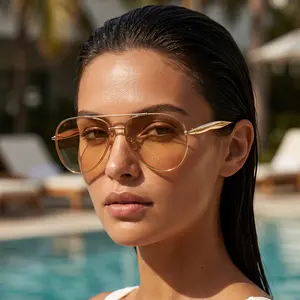 iKeely Gold Unisex rectangular sunglasses, polished gold double-bridge metal frame. Soft adjustable nose pads, 100% full UV protection. Chic gold frame fits street, festival, daily wear for all genders