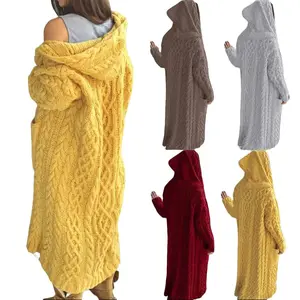2025 European and American New Style Cardigan Braided Lazy Style Hooded Long Cardigan Sweater Autumn Winter Women's Fashion