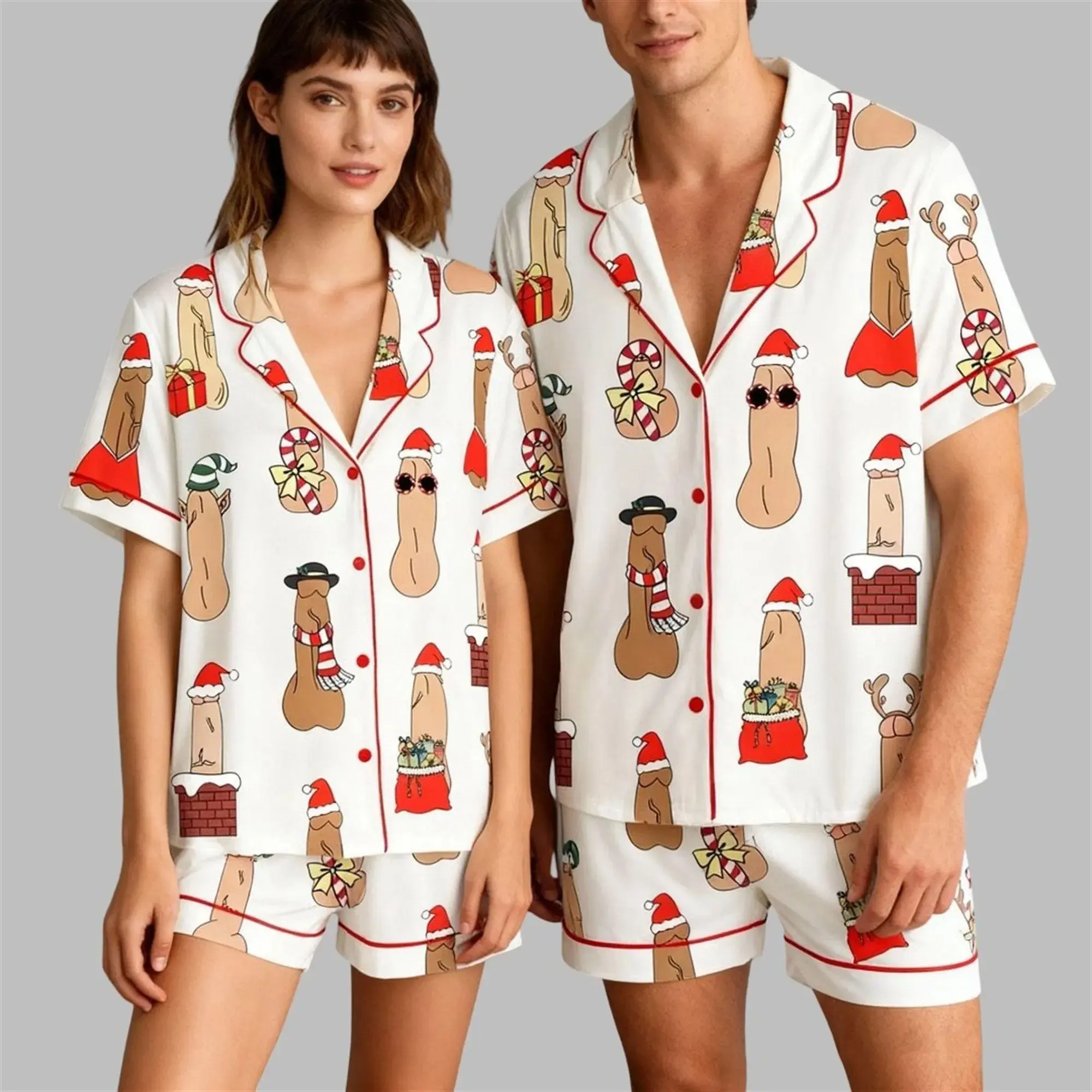 Funny Christmas Novelty Pajama Set, Cheeky Holiday Santa Print Sleepwear, Adult Xmas Two Piece Loungewear, Cozy Matching PJ Set, Gag Gift for Friends