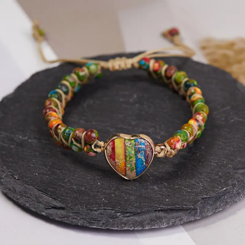 Women's Handmade Boho Wrap Bracelet - 7 Chakra Natural Stone with Ruby Red Heart Gemstones, Adjustable Size 6.2-11 in, Energy Boost for Meditation, Spiritual Protection, Arm Candy Fashion Accessory, Ideal for Gifting (Anniversary, Confirmation), Beautiful