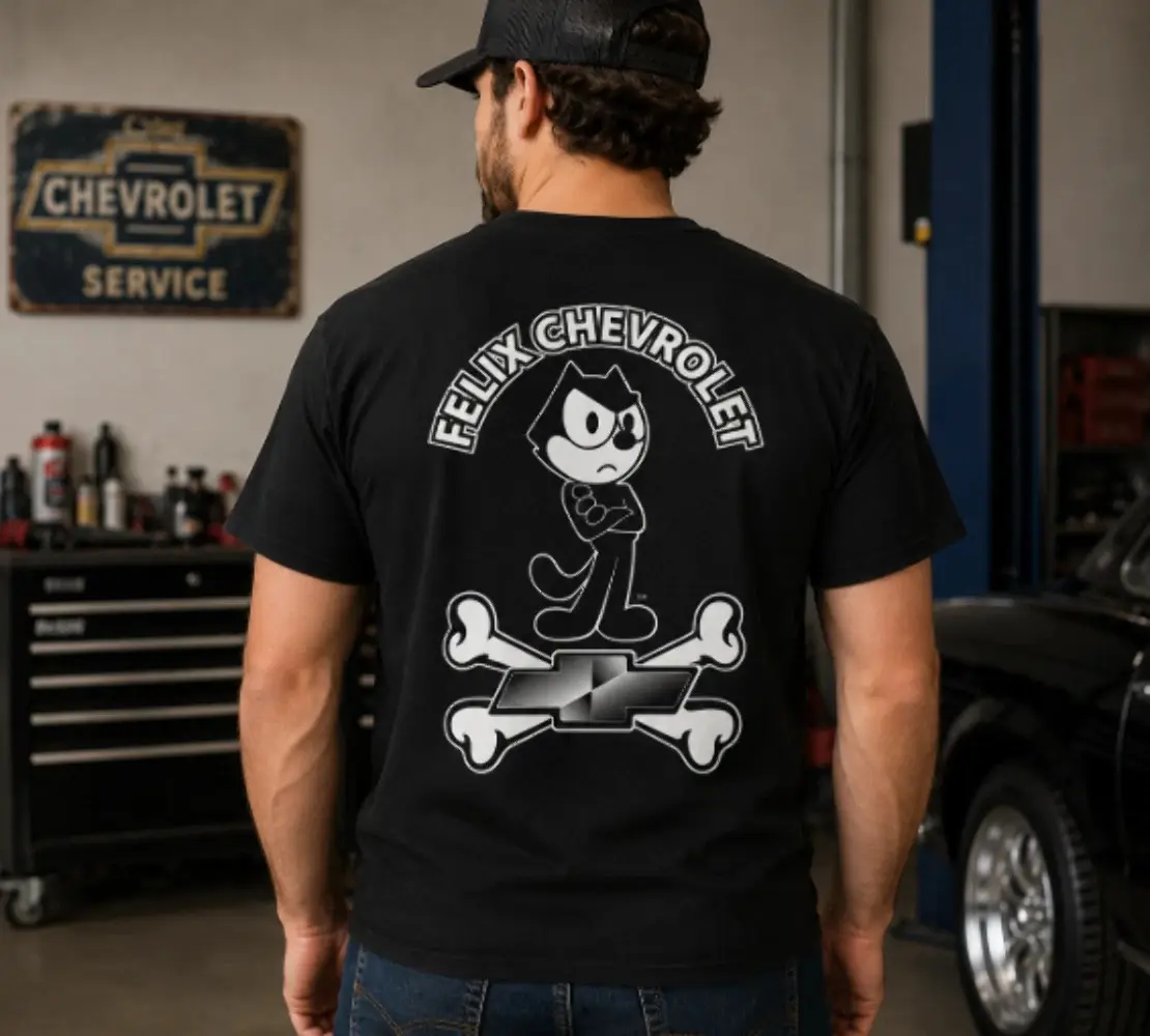Felix Chevrolet Fuming Felix the Cat T Shirts - Simple Black T-Shirt Featuring Cat Logo Design Top WomenswearFelix Chevrolet Cat Logo Cat T Shirts - Simple Black T-Shirt Featuring Cat Logo Design Top Womenswear