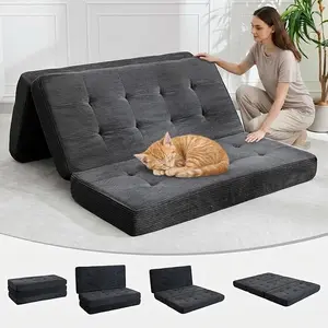 GARVEE Tri-Fold Memory Foam Sofa Bed Convertible Floor Futon – 6" Thick Tufted Folding Mattress with Corduroy Cover – Portable Twin Guest Bed for Adults, Quick Setup – Ideal for Bedrooms, Living Rooms, RVs & Camping (39"x75") – Space-Saving Comfort!