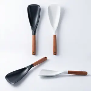 Buy One Get One Free Silicone Cooking Spoon for Nonstick Cookware, BPA-Free Matte Silicone, Wooden Handle, Heat Resistant for Cooking & Serving