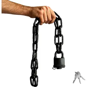 Hardened 8mm Thick Security Chain with Weather-Resistant Pad Lock - Stainless Steel Heavy Duty Chain Lock for Gate, Bike, Generator, Fence Outdoor - Anti-Rust Galvanized Steel (Black)
