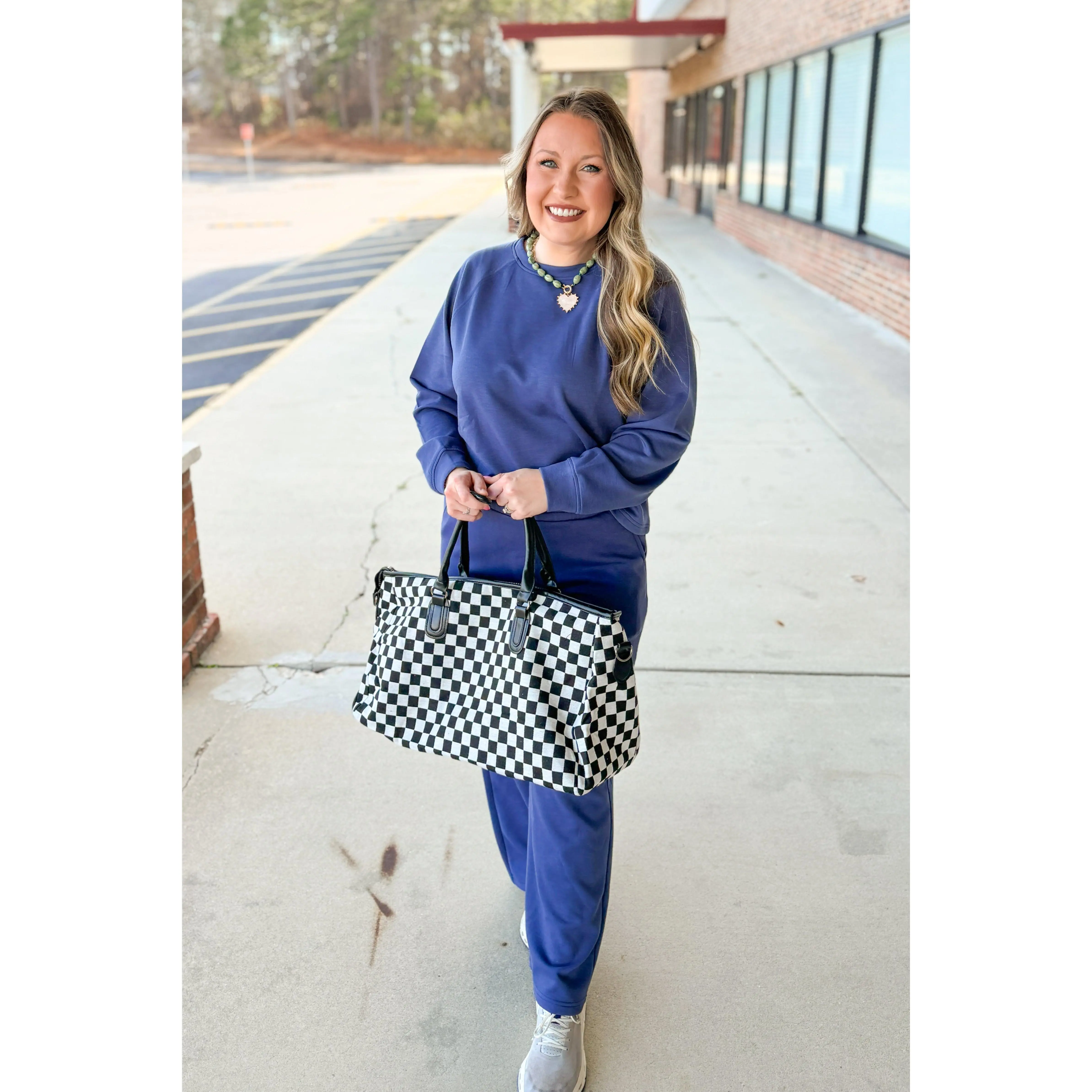 Checkered Weekender Bag, Grey/Black